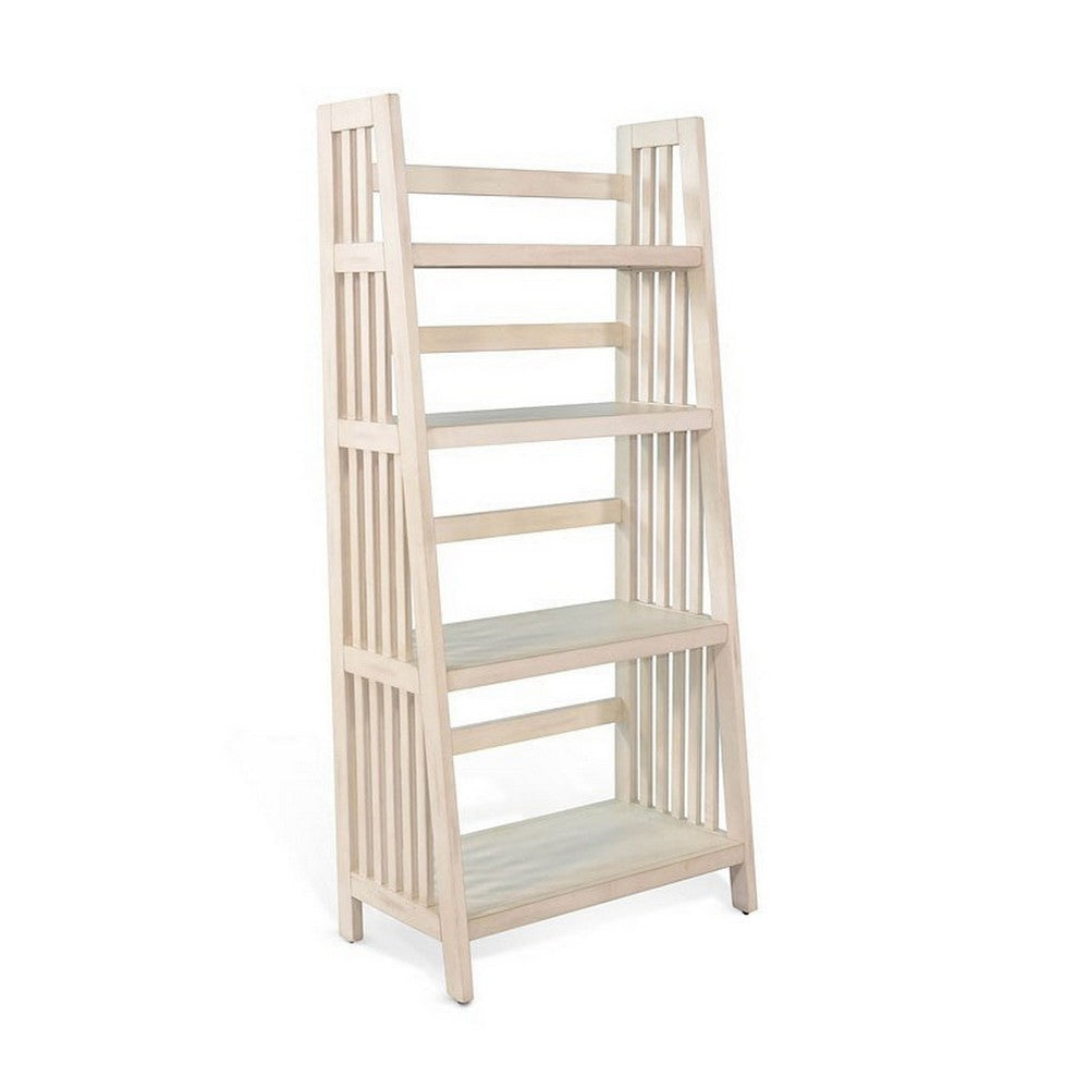 Dory Foldable Bookcase, 4 Storage Shelves, 60" White Mahogany Wood