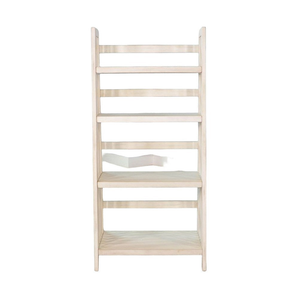 Dory Foldable Bookcase 4 Storage Shelves 60’’ White Mahogany Wood BM325383