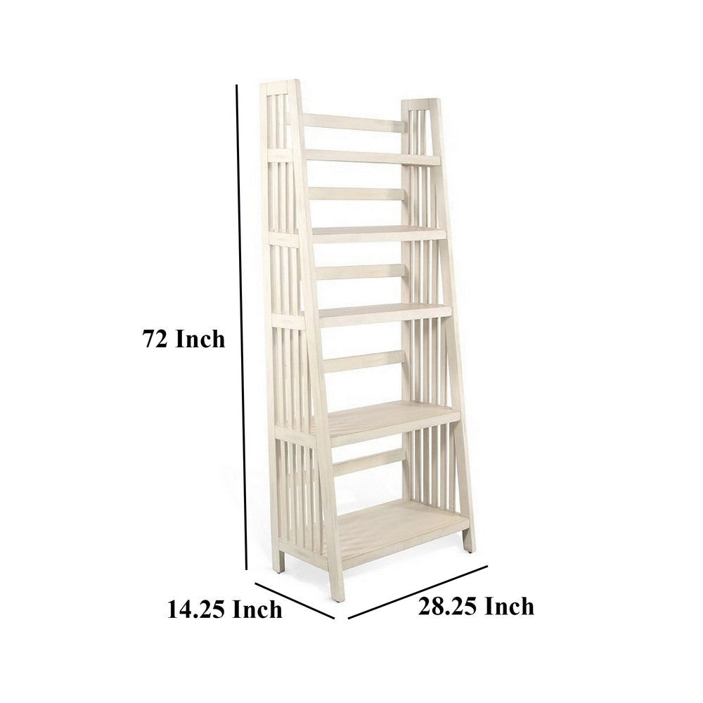 Dory Foldable Bookcase 5 Storage Shelves 72’’ White Mahogany Wood BM325384