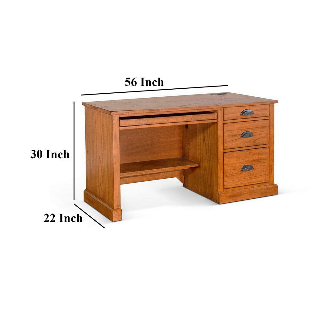 Marv Desk 3 Drawers and Glass Cabinet 56’’ Light Brown Mindi Wood BM325385