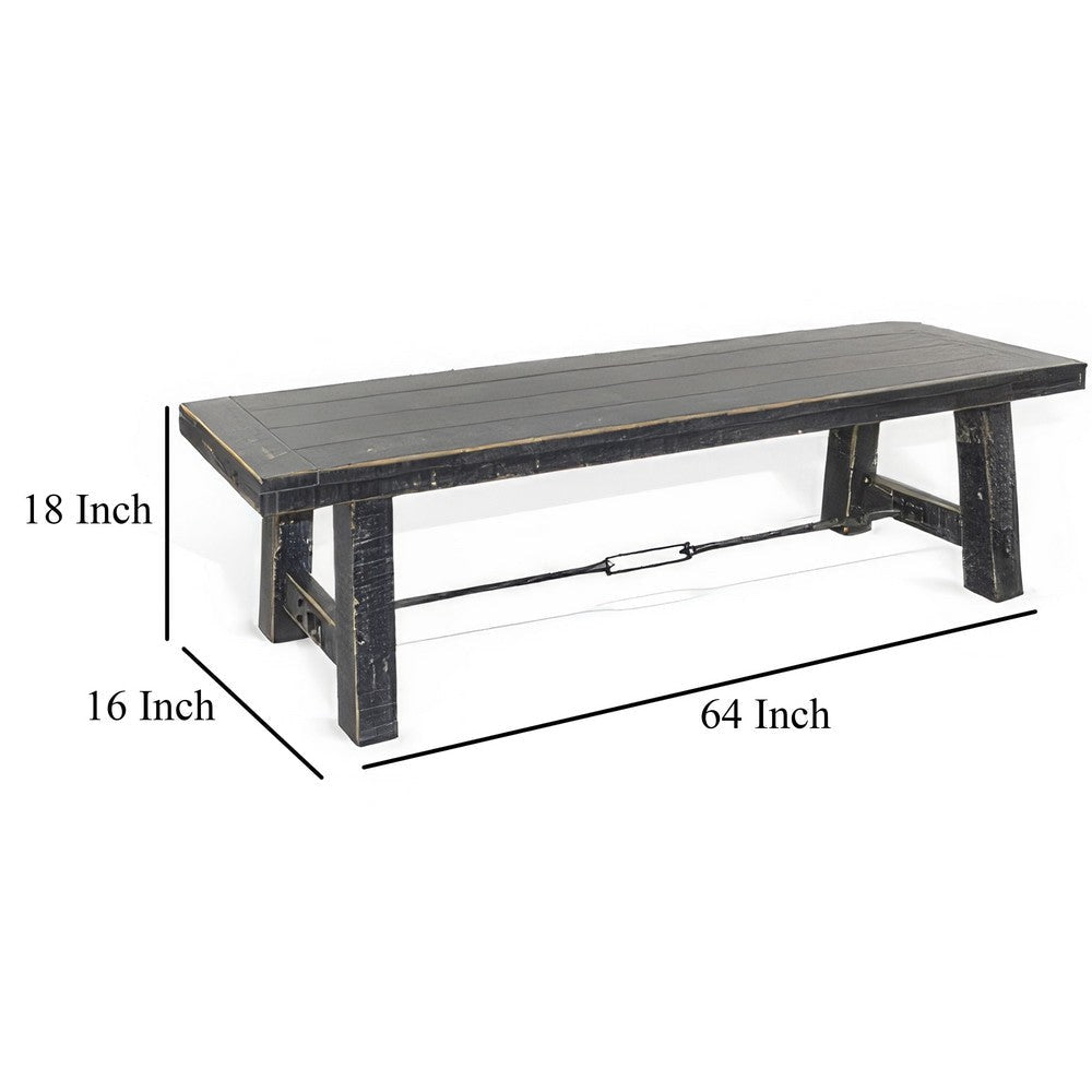 Rena Dining Bench Turnbuckle Accent 64’’ Rustic Black Mahogany Wood BM325424