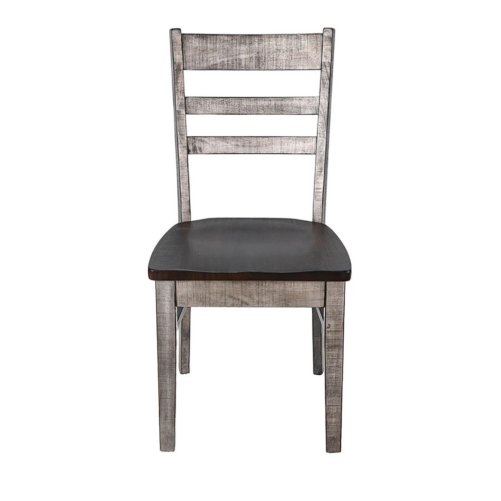 Camie Dining Chair Set of 2 Ladderback Design Gray Mahogany Wood BM325426