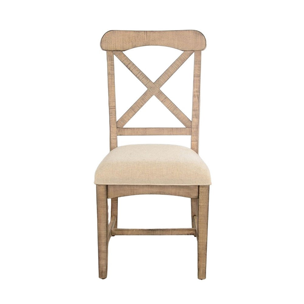 Rena Dining Chair Set of 2 X-Back Design White Beige Mahogany Wood BM325432