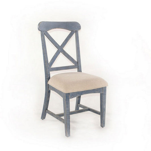 Rena Dining Chair Set of 2, X-Back Design, White, Blue Mahogany Wood