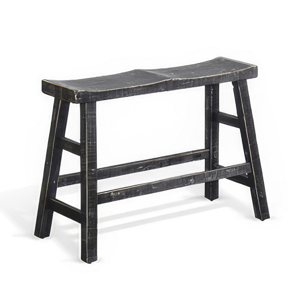 Rena Counter Height Bench, 33" Rustic Style Black Mahogany Wood Frame