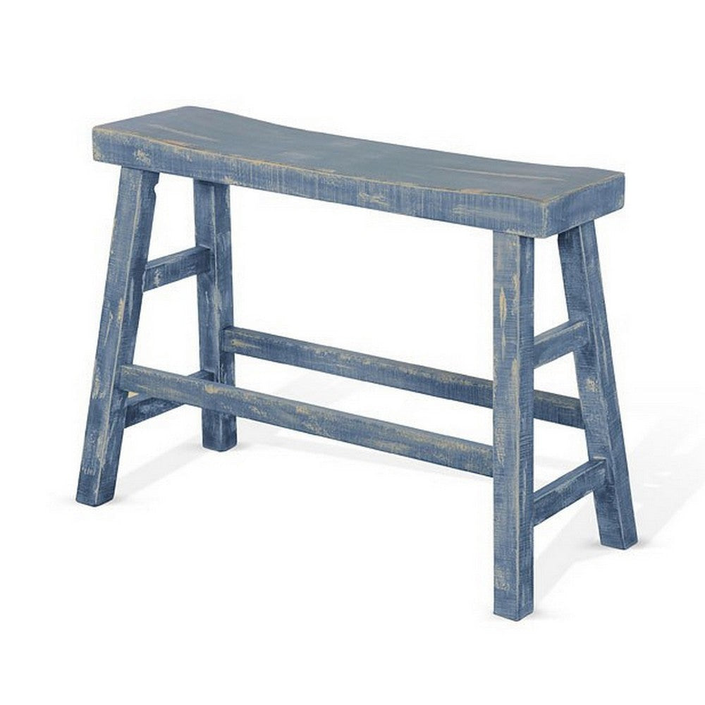 Rena Counter Height Bench 33’’ Rustic Ocean Blue Mahogany Wood Frame BM325440