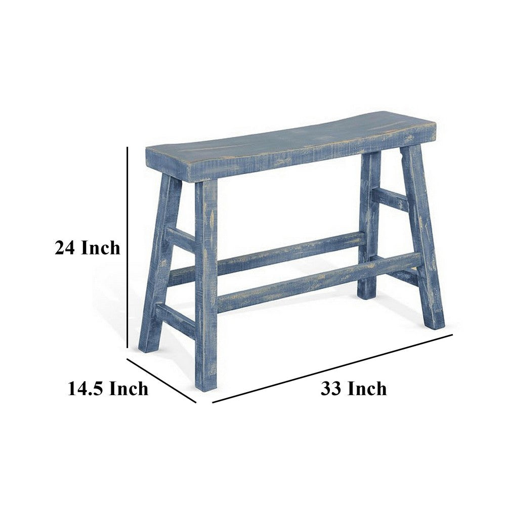 Rena Counter Height Bench 33’’ Rustic Ocean Blue Mahogany Wood Frame BM325440