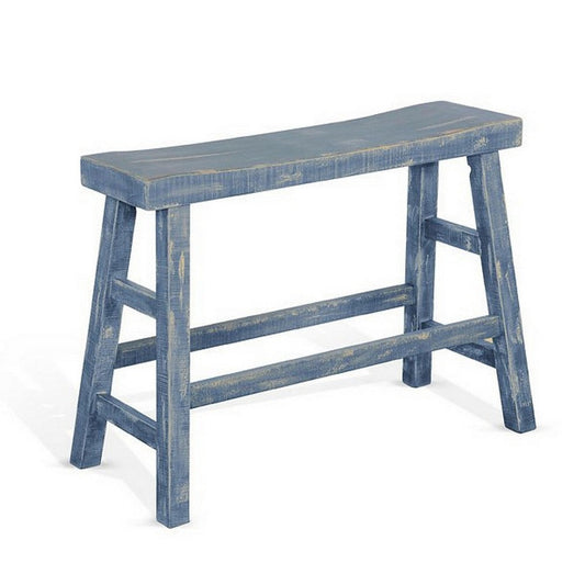 Rena Counter Height Bench, 33" Rustic Ocean Blue Mahogany Wood Frame