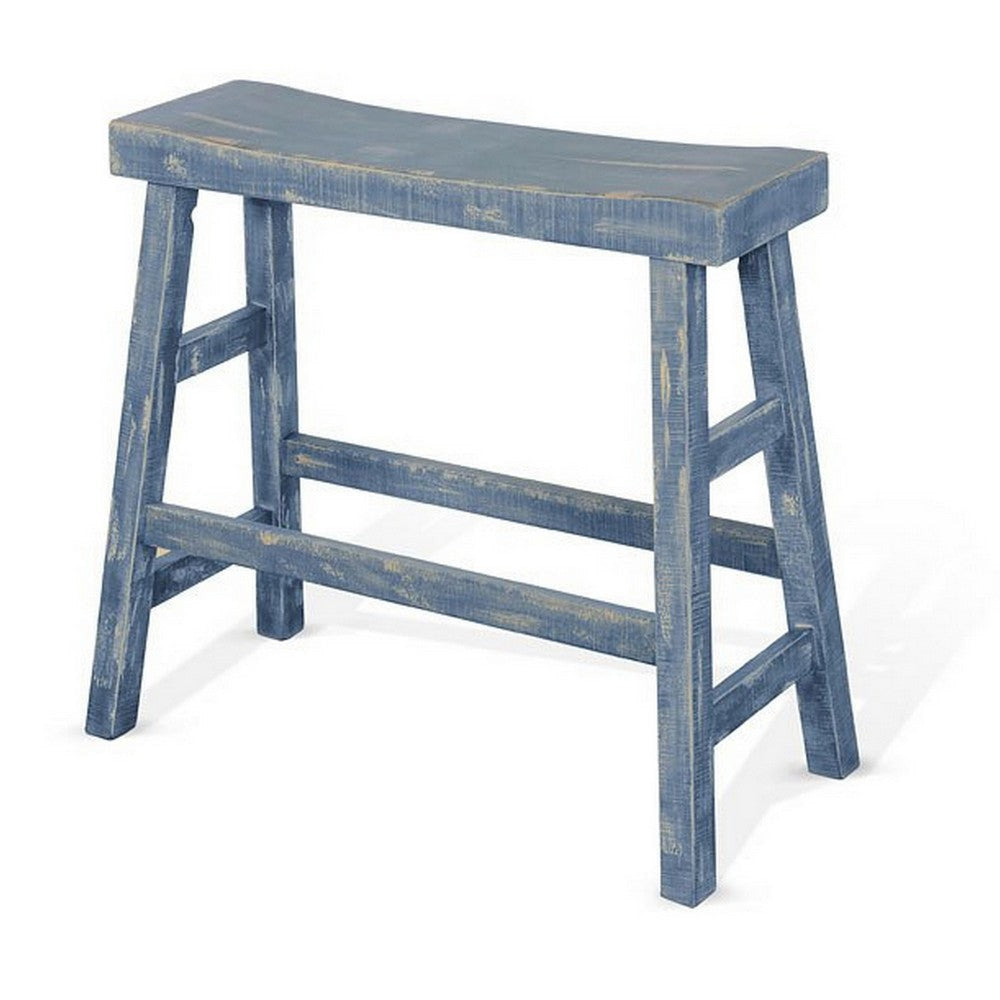 Rena Bar Height Bench 33’’ Rustic Ocean Blue Mahogany Wood Frame BM325441