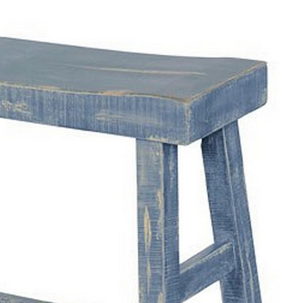 Rena Bar Height Bench 33’’ Rustic Ocean Blue Mahogany Wood Frame BM325441