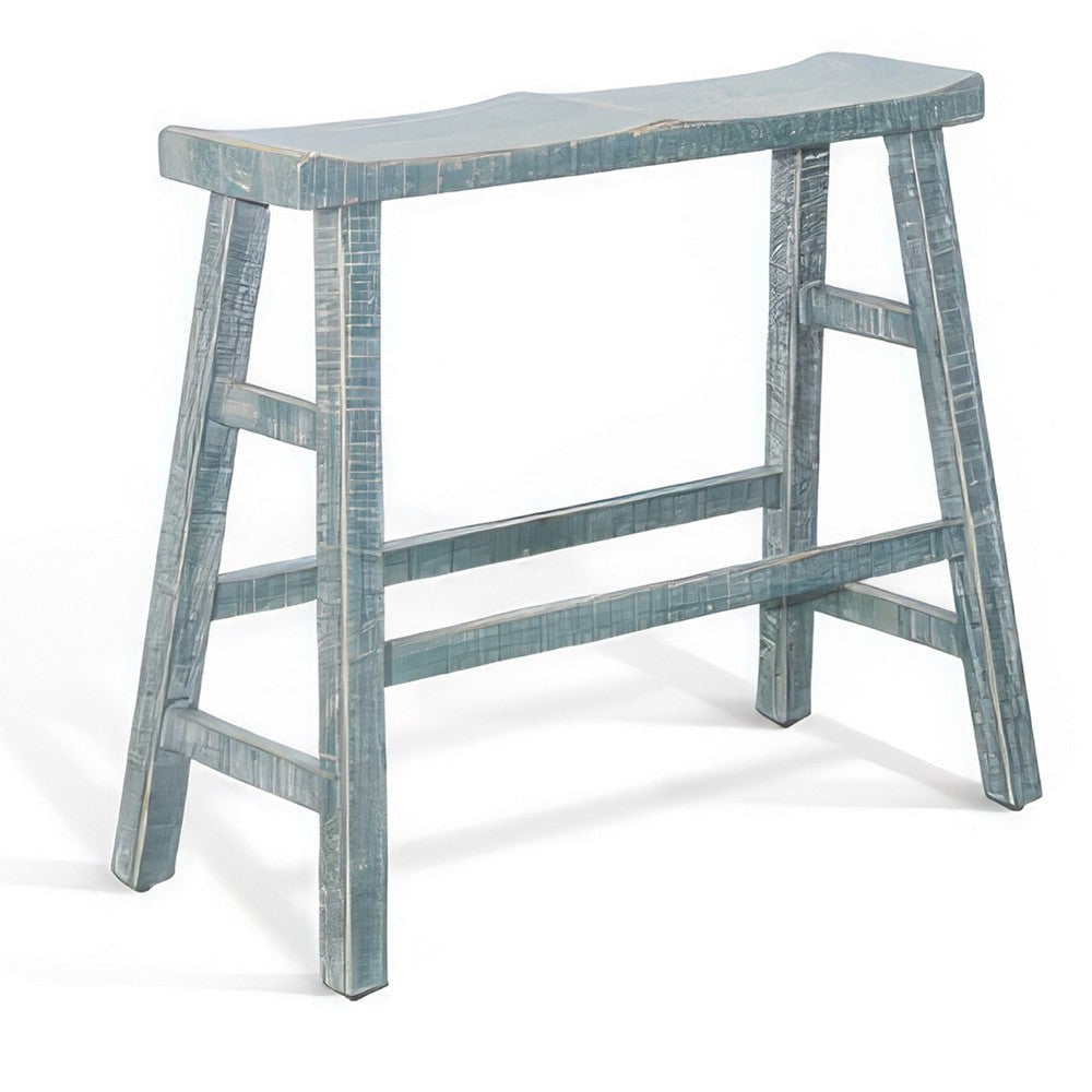 Rena Bar Height Bench, 33" Rustic Style Seagrass Green Mahogany Wood