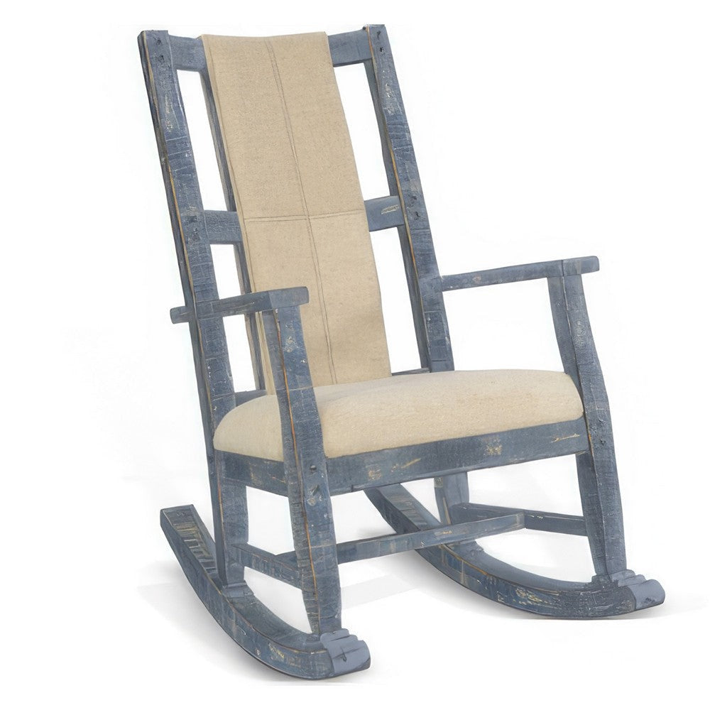 Rena Rocking Chair, Cushion Seat and Back, Blue Mahogany Mindy Wood