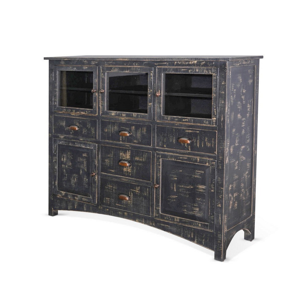 Rena Sideboard Buffet Console 4 Doors 5 Drawers 59’’ Black Wood BM325462