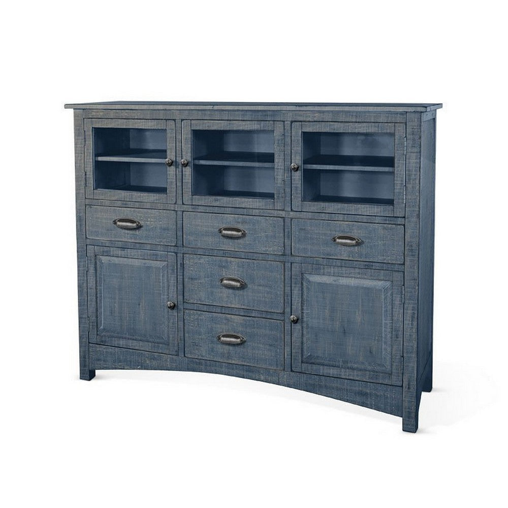 Rena Sideboard Buffet Console 5 Doors 5 Drawers 59’’ Ocean Blue Wood BM325463