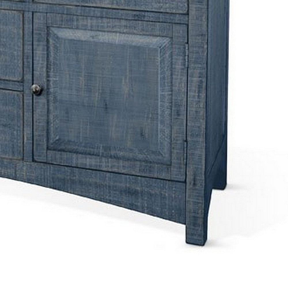 Rena Sideboard Buffet Console 5 Doors 5 Drawers 59’’ Ocean Blue Wood BM325463