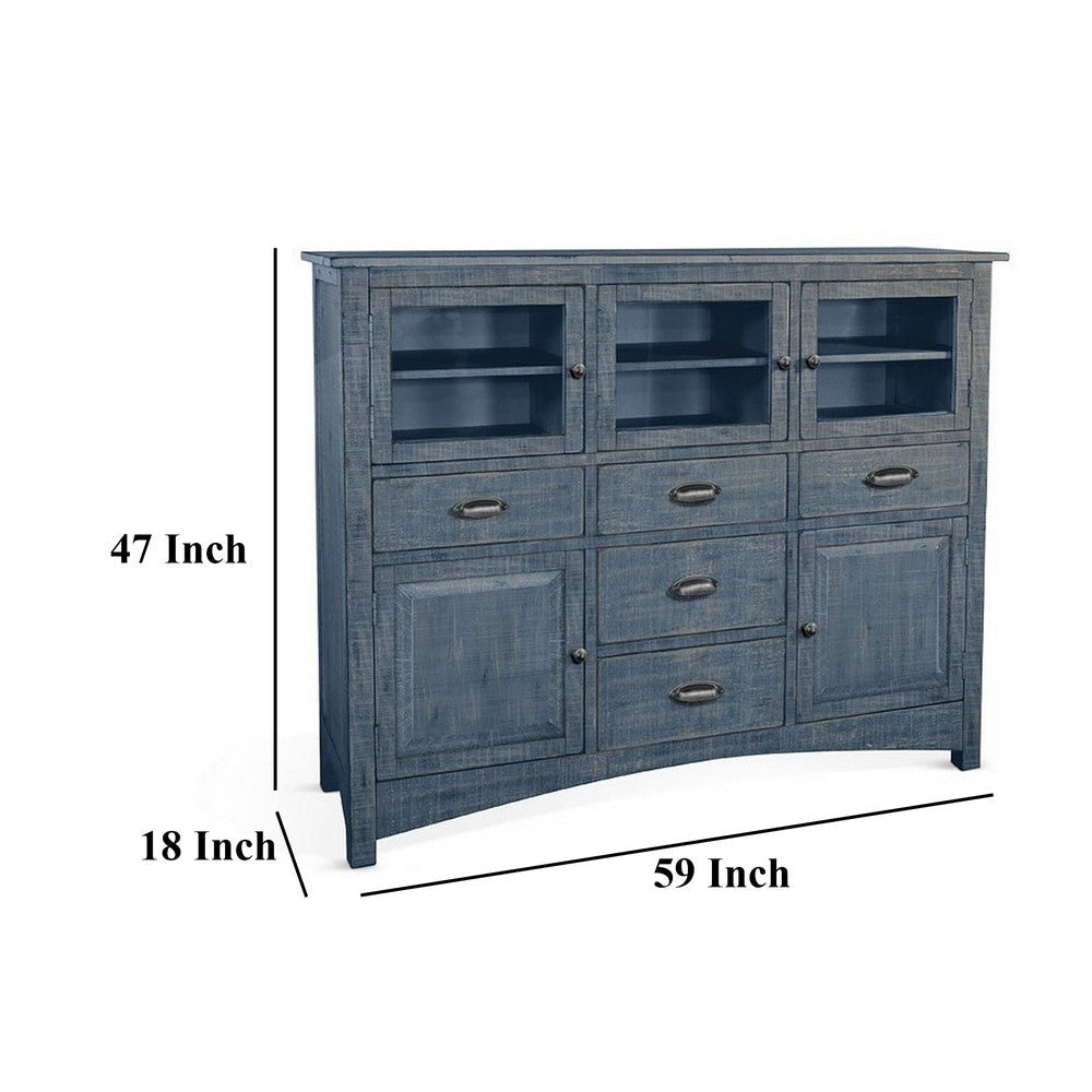 Rena Sideboard Buffet Console 5 Doors 5 Drawers 59’’ Ocean Blue Wood BM325463