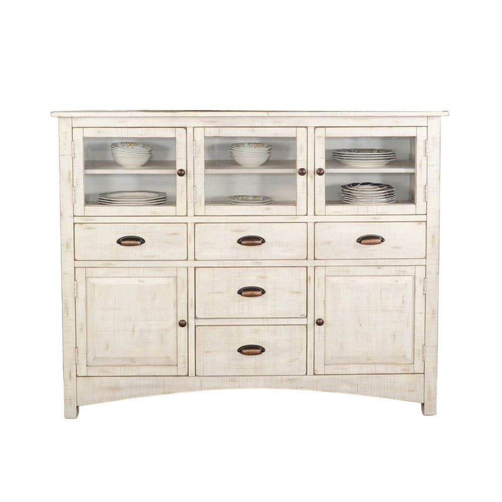 Rena Sideboard Buffet Console 5 Doors 5 Drawers 59’’ White Wood BM325464