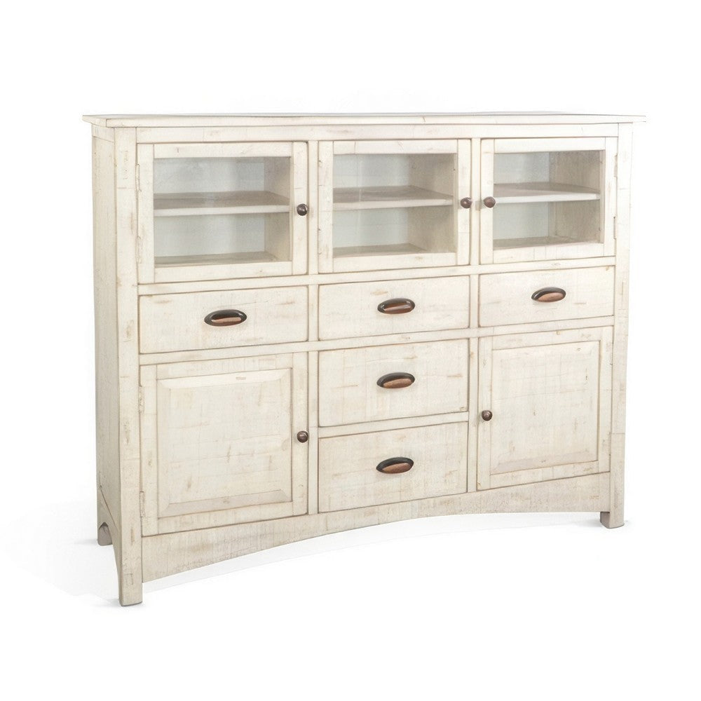 Rena Sideboard Buffet Console, 5 Doors, 5 Drawers, 59" White Wood