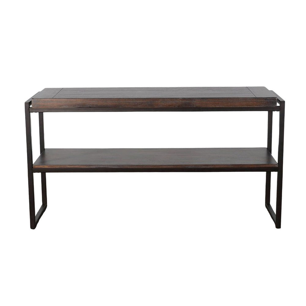 Lery Sofa Table Dark Brown Wood 51’’ Black Metal Frame Bottom Shelf BM325483