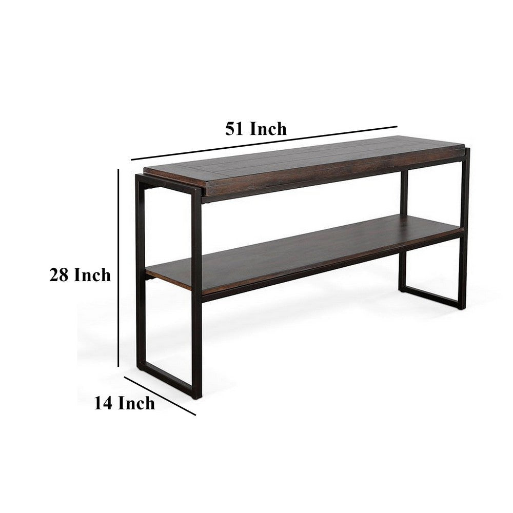 Lery Sofa Table Dark Brown Wood 51’’ Black Metal Frame Bottom Shelf BM325483