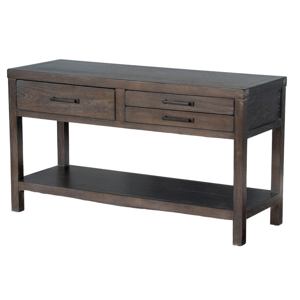 Nikay Sofa Table 3 Drawer 1 Shelf Dark Brown Mindi Wood 26’’ Top BM325514