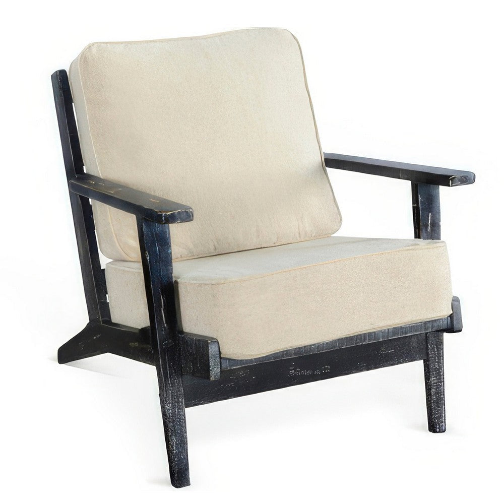 Rena Accent Lounge Chair, Slatted, Classic Distressed Black Solid Wood