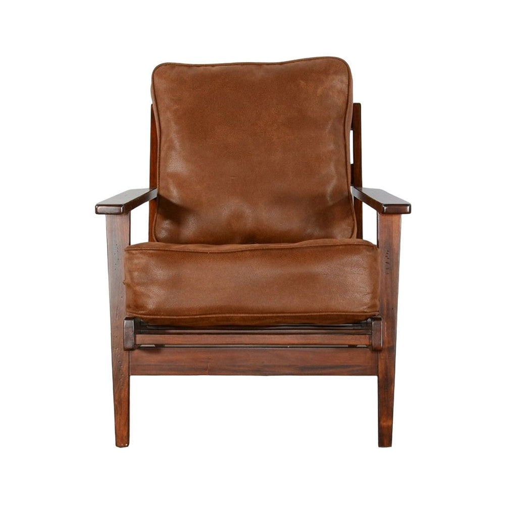 Odel Accent Lounge Chair Slatted Faux Leather Dark Brown Solid Wood BM325566