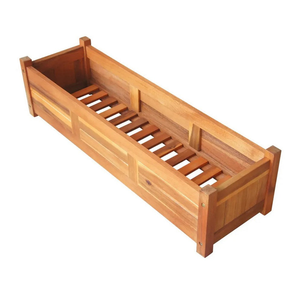 Ryla Garden Raised Flower Bed Set of 2 12x39 Slatted Acacia Wood BM325572