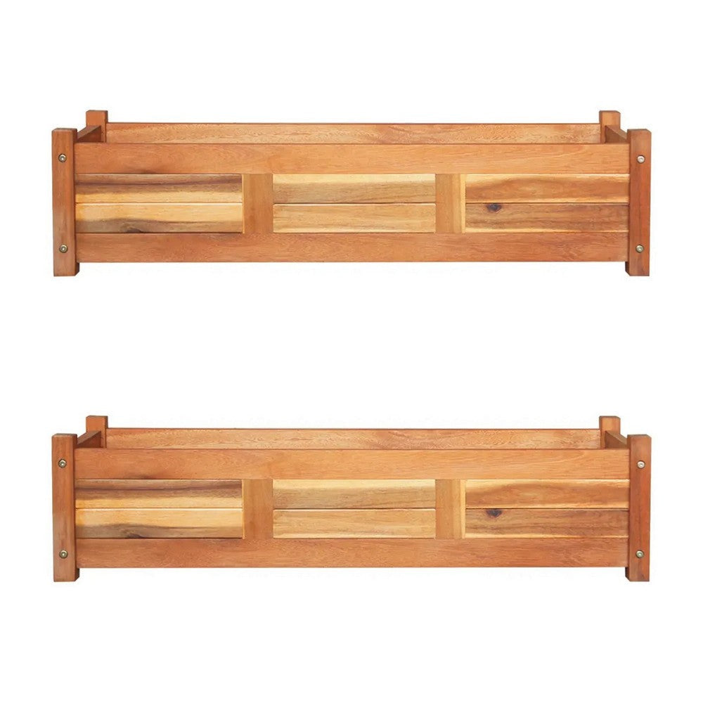 Ryla Garden Raised Flower Bed Set of 2, 12x39 Slatted Acacia Wood