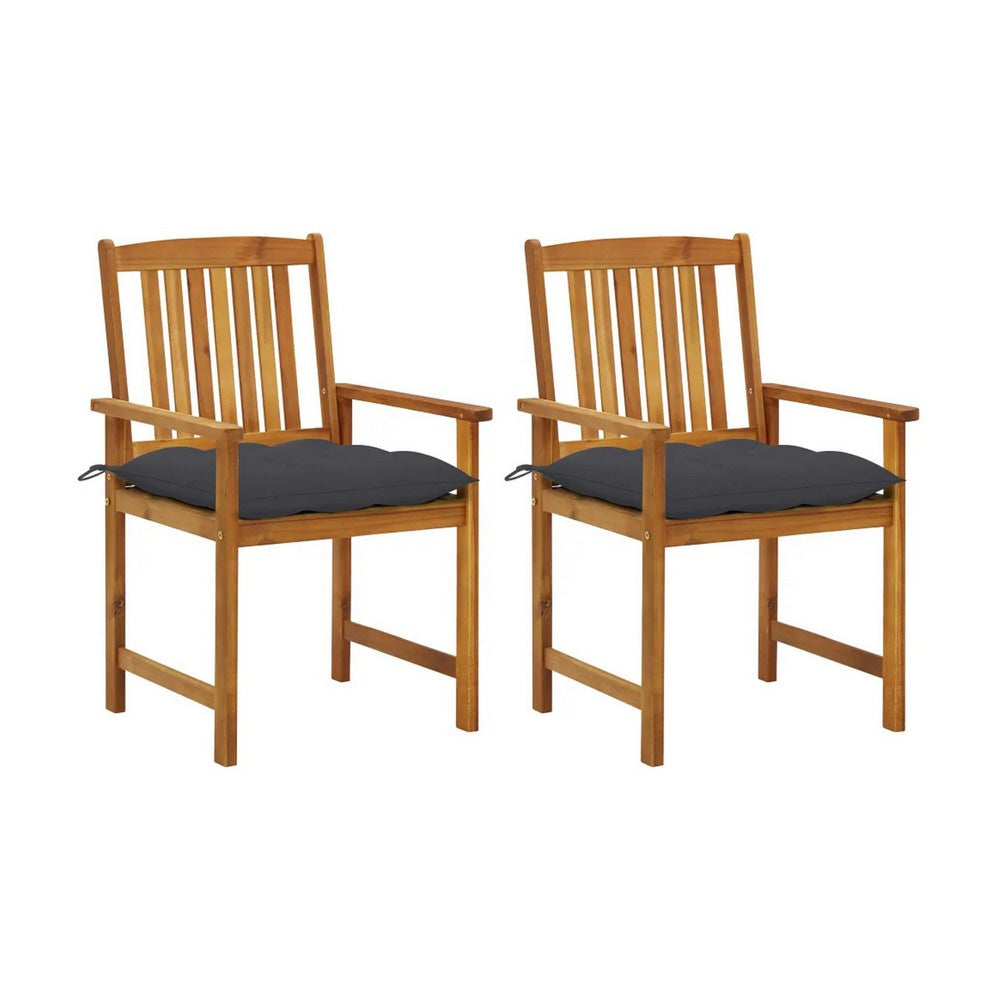 Blaire Outdoor Chair Set of 2, Charcoal Gray Fabric, Brown Acacia Wood