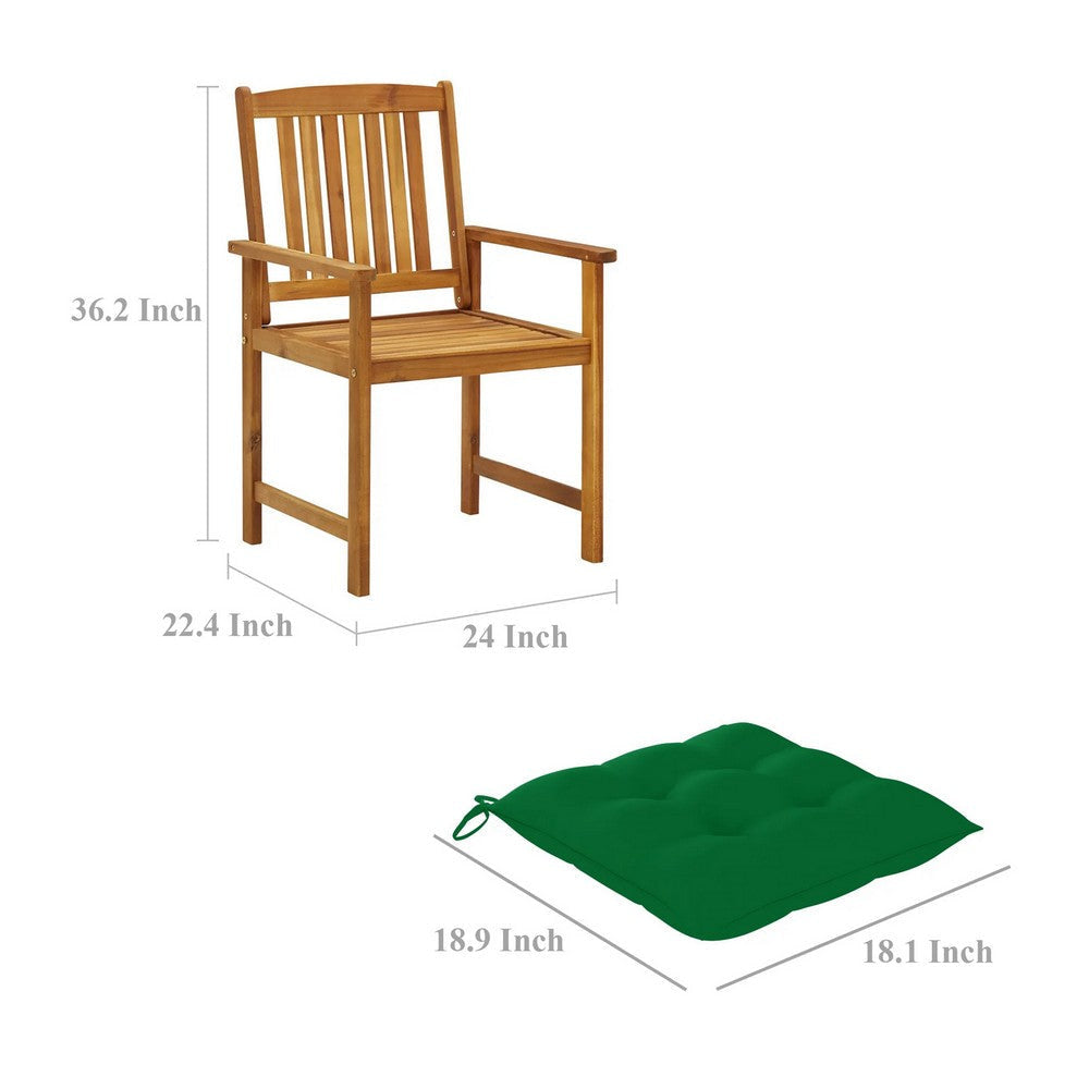 Blaire Outdoor Chair Set of 2 Green Fabric Brown Solid Acacia Wood BM325579