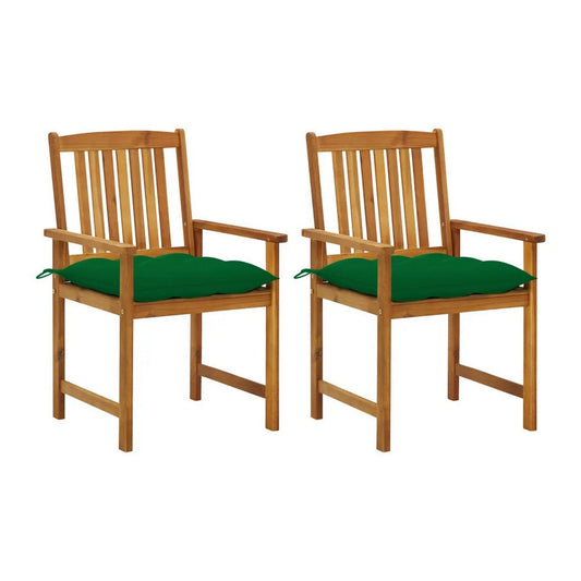 Blaire Outdoor Chair Set of 2, Green Fabric, Brown Solid Acacia Wood