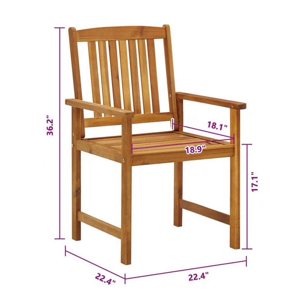 Blaire Outdoor Chair Set of 6 Brown Solid Acacia Wood Slatted Back BM325580