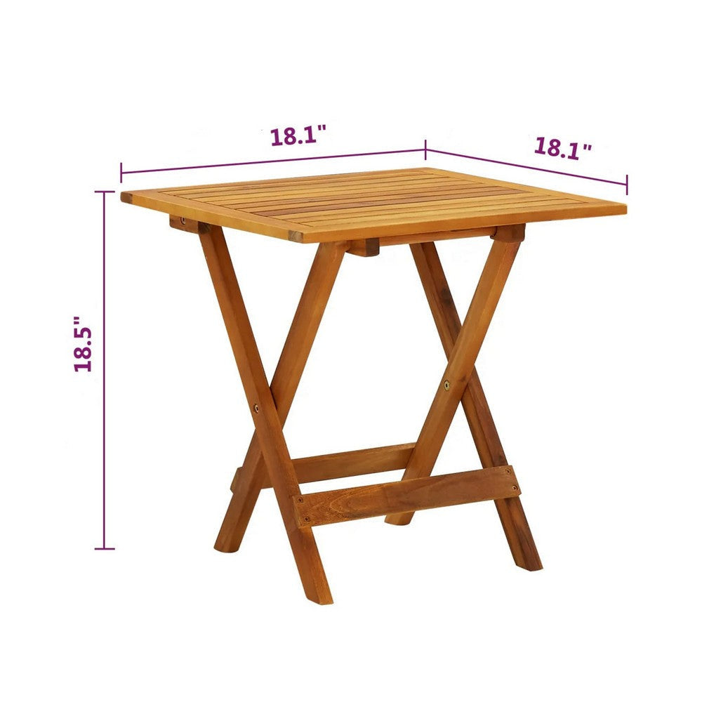 Blaire Outdoor Bistro Table Foldable Square 18’’ Brown Acacia Wood BM325582