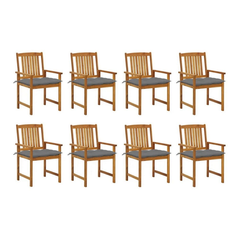 Blaire Outdoor Chair Set of 8, Dark Gray Fabric, Brown Acacia Wood