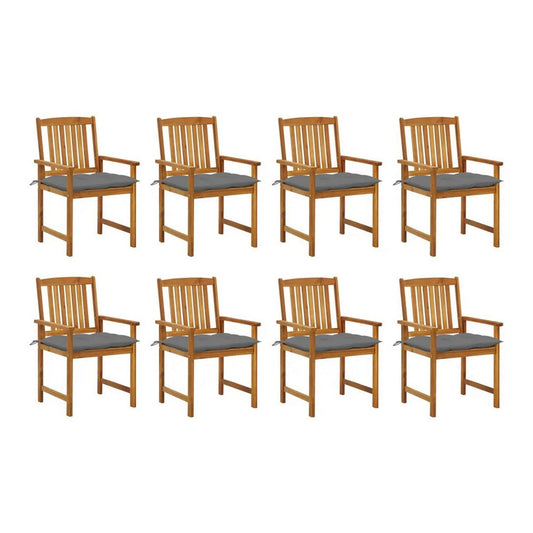 Blaire Outdoor Chair Set of 8, Dark Gray Fabric, Brown Acacia Wood