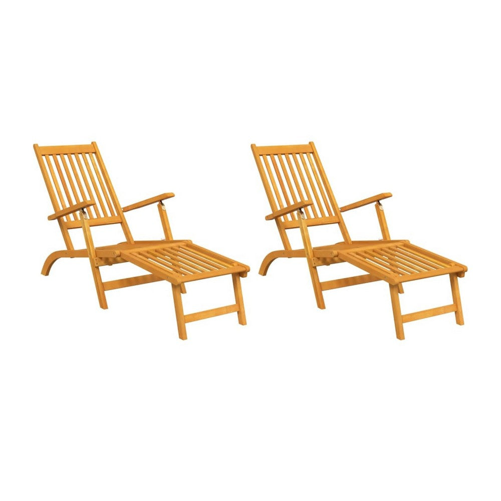 Outdoor Deck Chaise Chair Set of 2, Acacia Wood, Adjustable, 22"