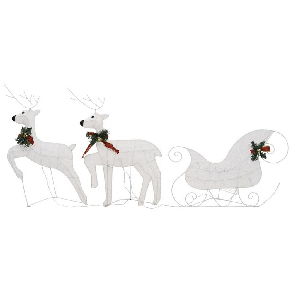 4pc Outdoor Reindeer n Sleigh Christmas Decoration 100 White LEDs BM325602