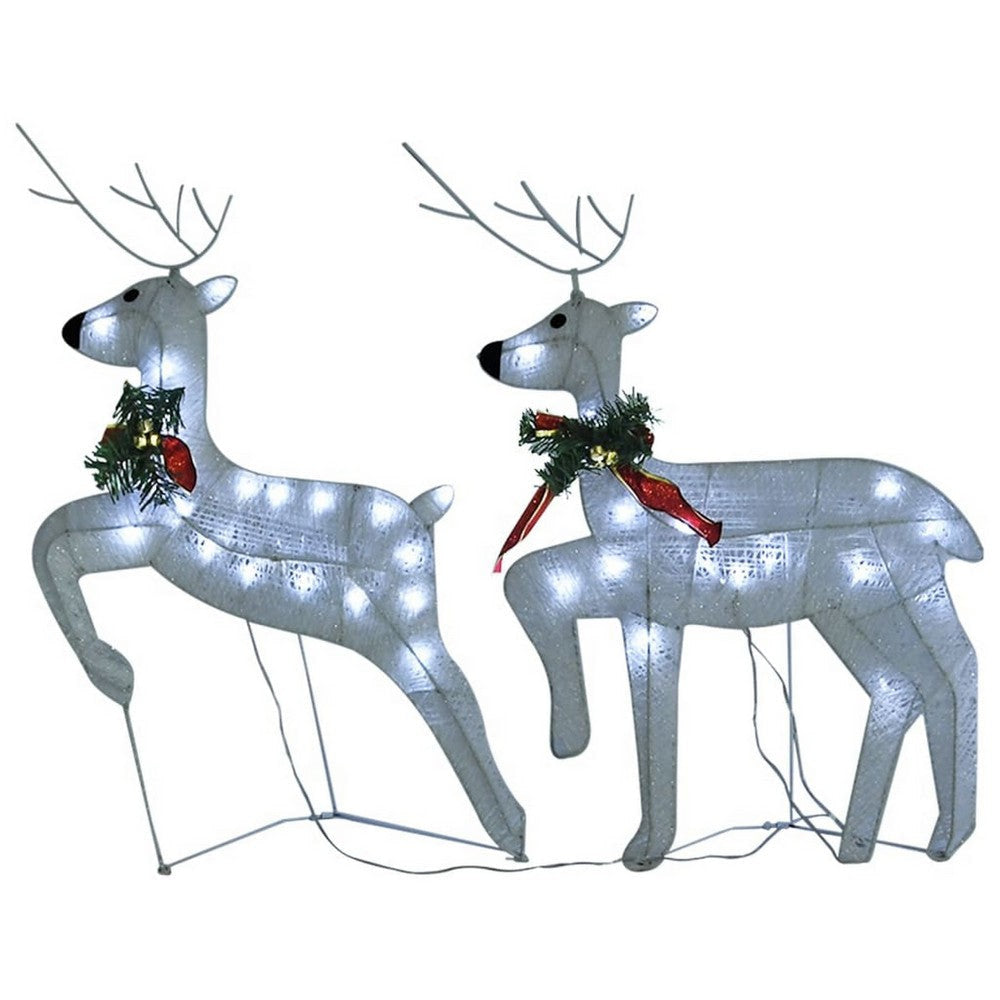 4pc Outdoor Reindeer n Sleigh Christmas Decoration 100 White LEDs BM325602