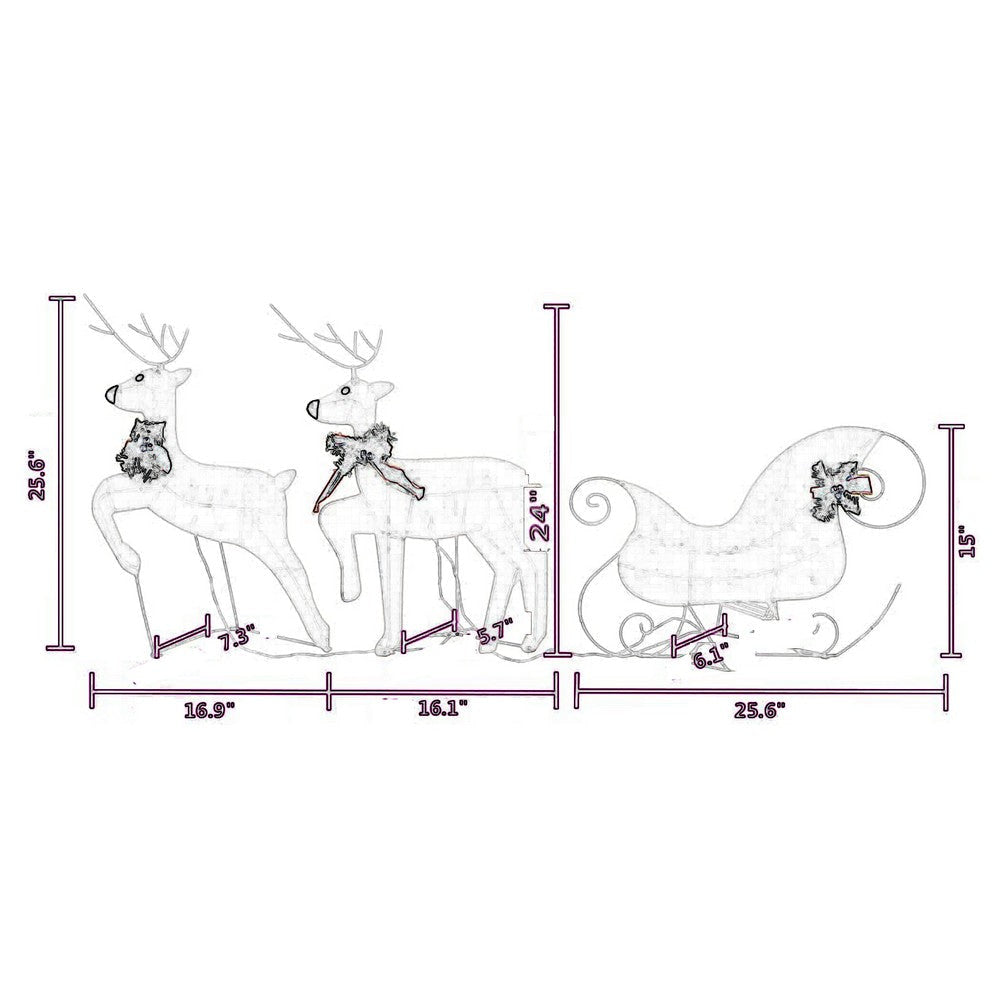 4pc Outdoor Reindeer n Sleigh Christmas Decoration 100 White LEDs BM325602