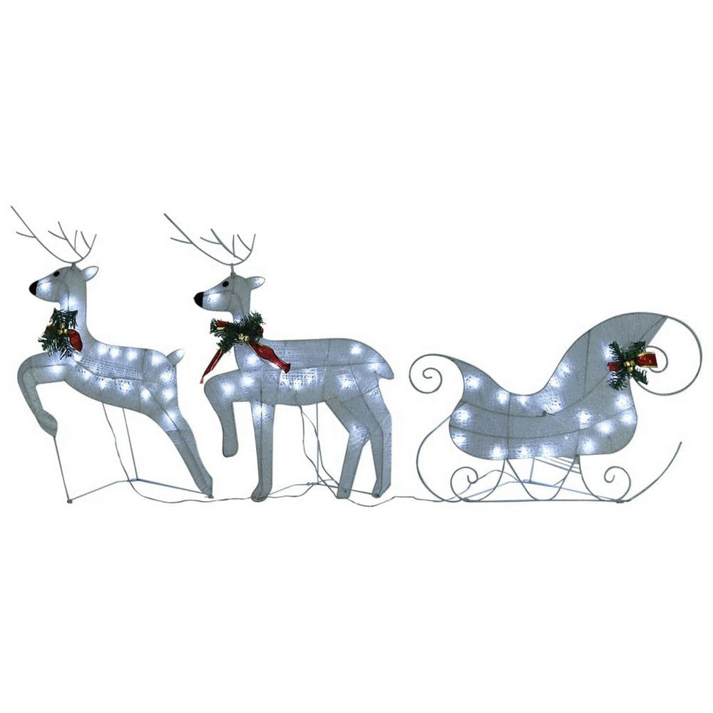 4pc Outdoor Reindeer n Sleigh Christmas Decoration, 100 White LEDs