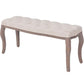 Accent Bench, Ivory White Linen Upholstery, Cabriole Wood Legs, 43"