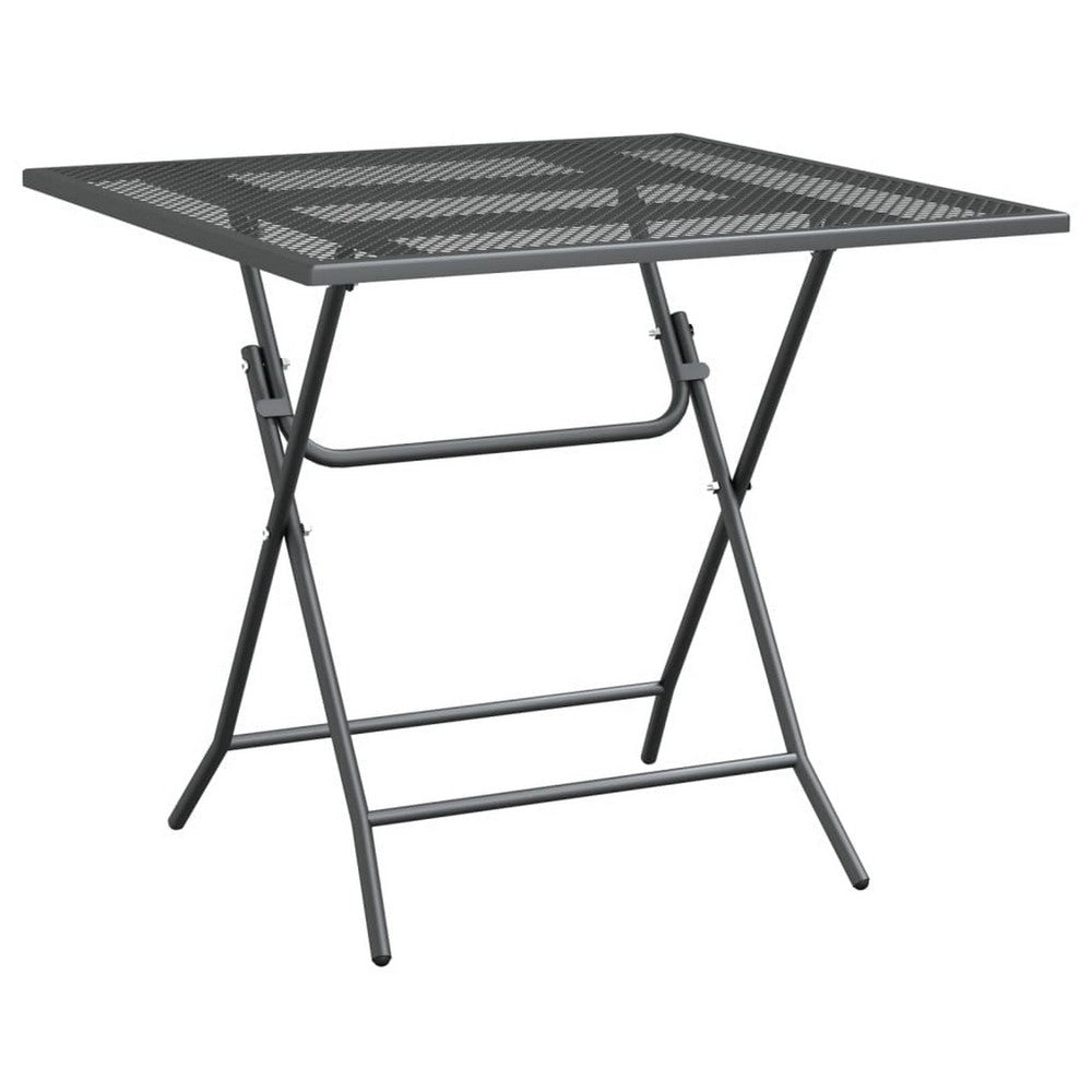 Zofi Outdoor Foldable Patio Table, 32" Square, Gray Mesh Metal Frame