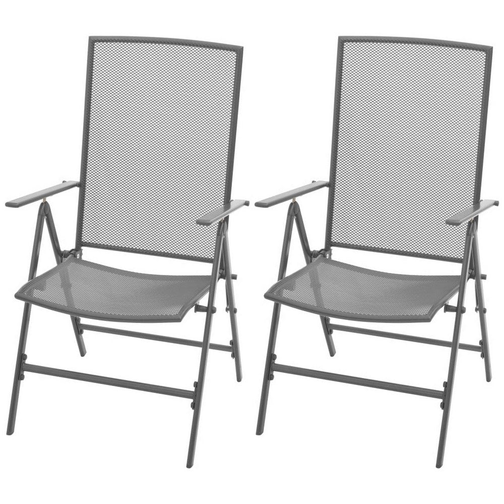 Outdoor Stackable Reclining Chair Set of 2, Dark Gray Mesh Steel Frame