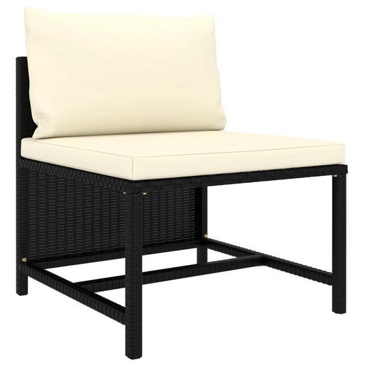 Reno Outdoor Sectional Middle Sofa Chair, Ivory, Black Poly Rattan