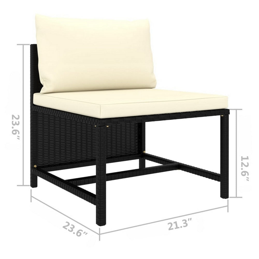 Reno Outdoor Sectional Middle Sofa Chair Ivory Black Poly Rattan BM325626