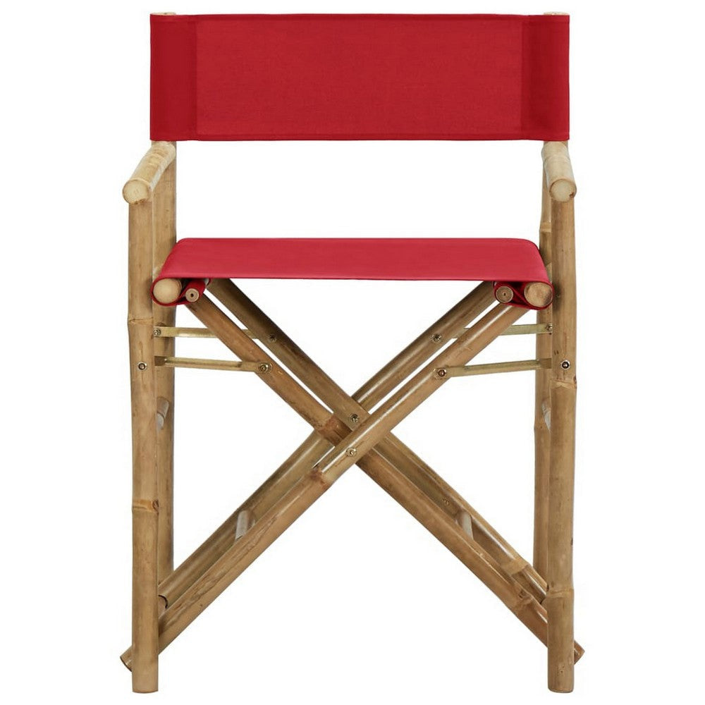 Outdoor Foldable Accent Chair Set of 2 Red Fabric Brown Bamboo BM325627