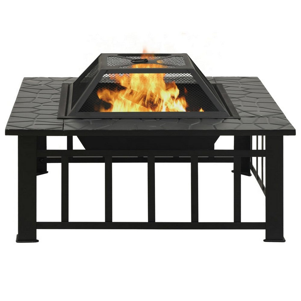 Outdoor Fire Pit with Poker and Mesh Cover 32’’ Black Steel Frame BM325640