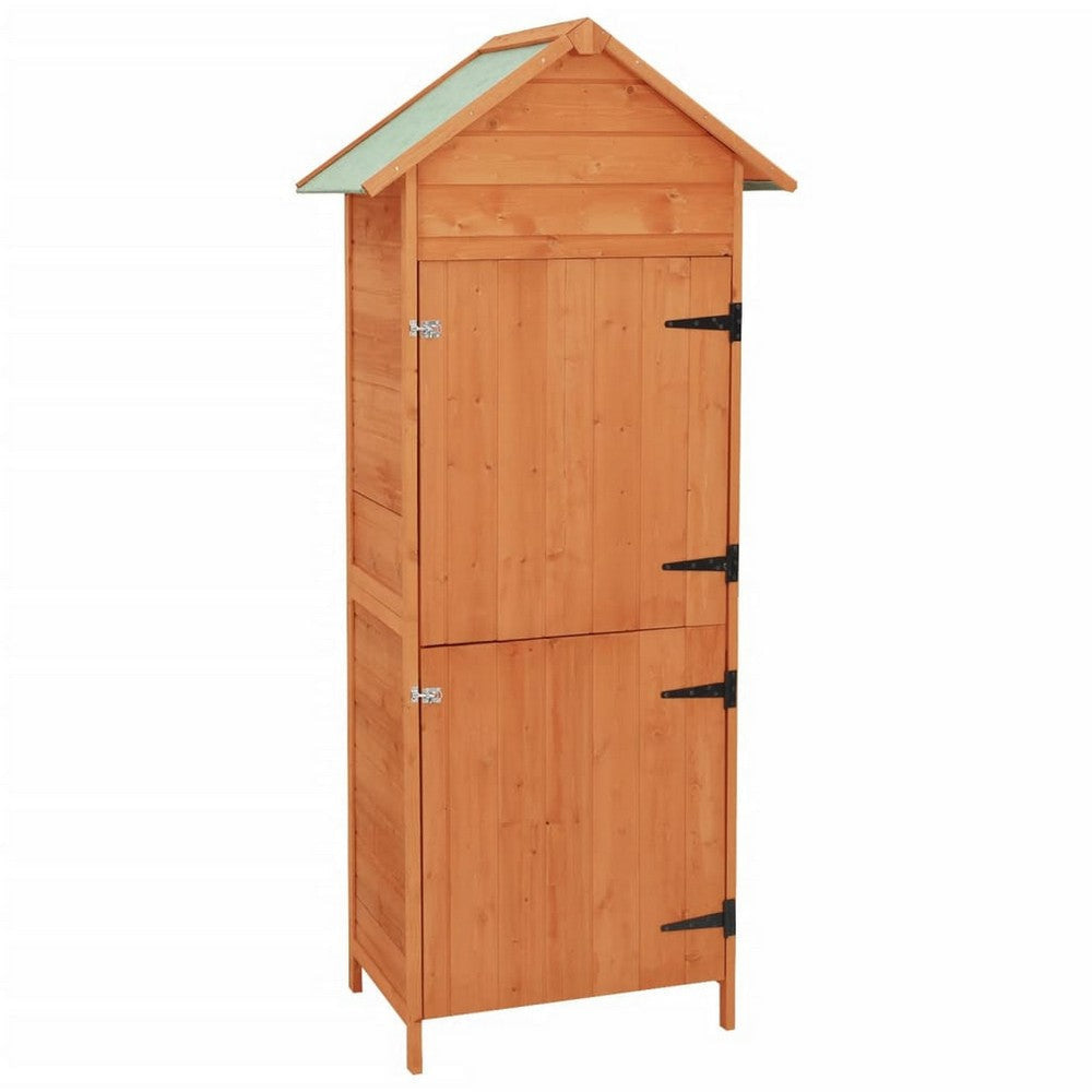 Outdoor Patio Storage Cabinet, 2 Doors, Natural Brown Solid Wood