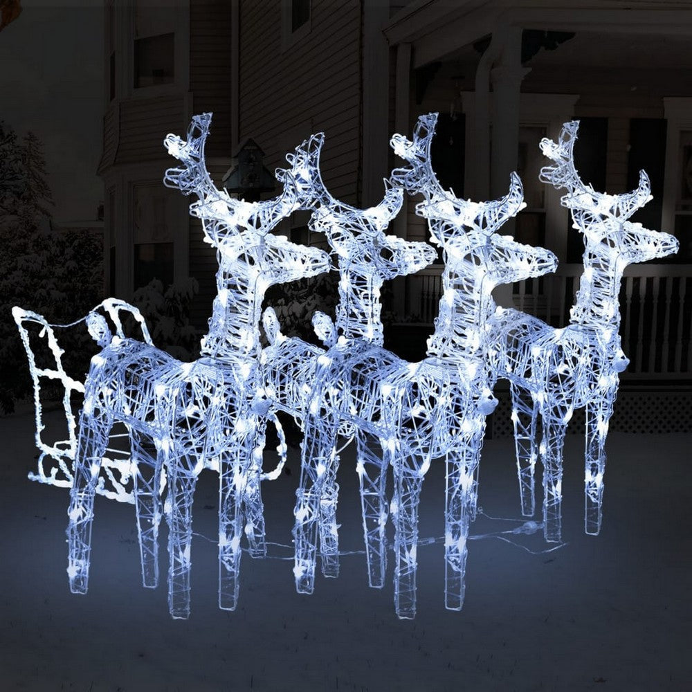 4pc Outdoor Reindeer n Sleigh Christmas Decoration, 240 Cool White LED